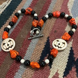 Jack-o-lantern rock necklace